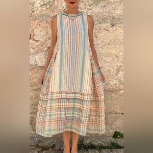 Women's Sleeveless Cotton And Linen Dress. Vintage Style. House Dress. Small.